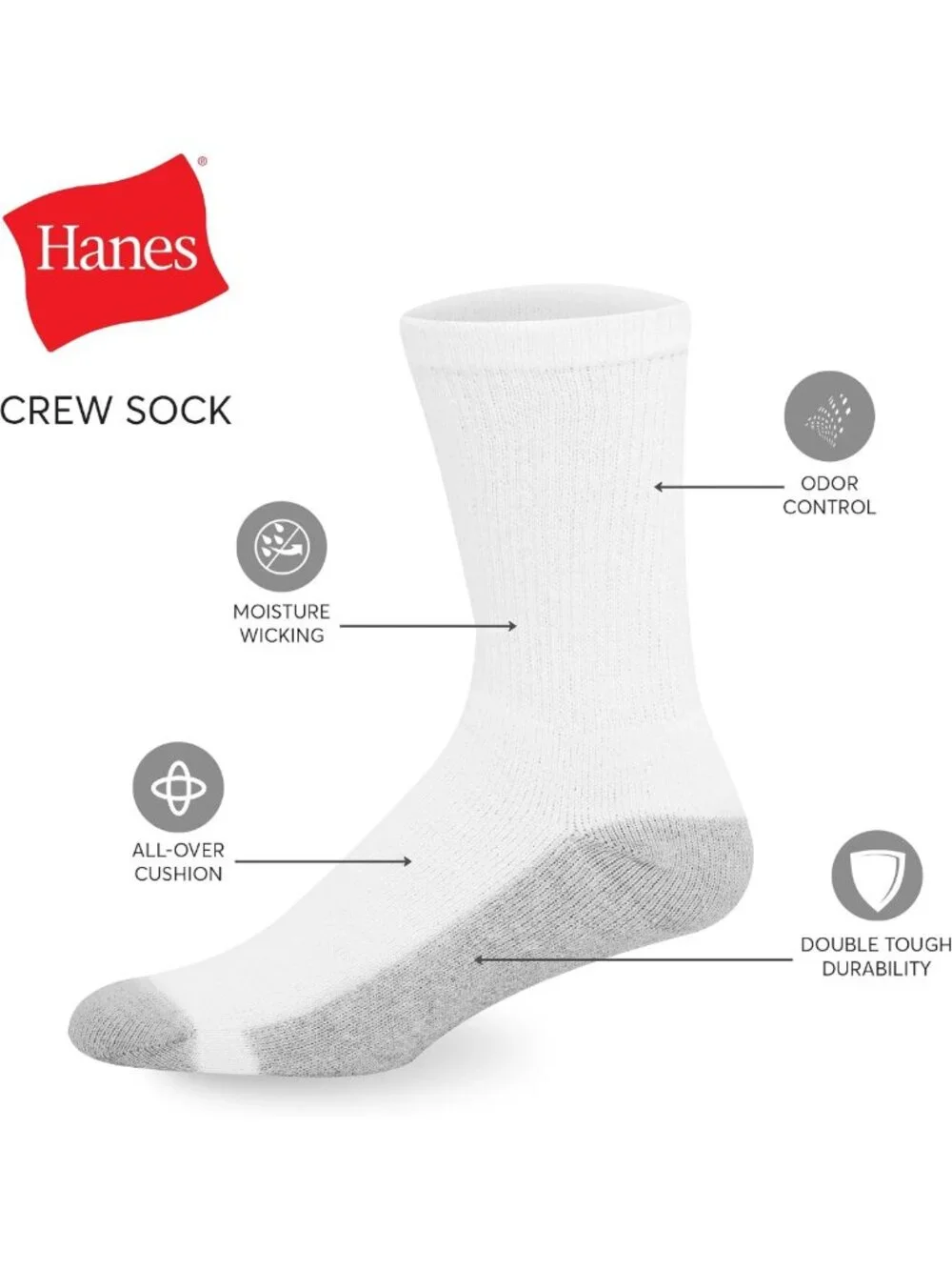 Men's Moisture-Wicking Crew & Ankle Socks, Double Tough, Black & White